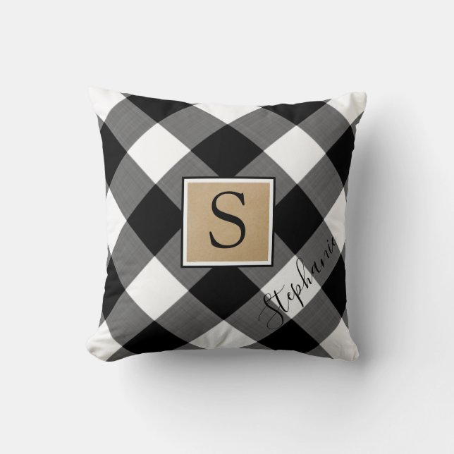 Rustic Buffalo Check Play Monogram Script Namn Kudde (Framsida)