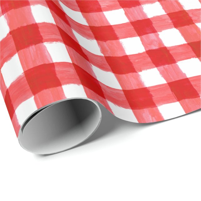 Rustic Buffalo Check Red and White Wrapping Papper Presentpapper (Rullad Hörn)