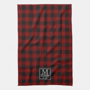 Rustic Buffalo Checks Plattform Monogram Namn å Kökshandduk