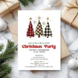 Rustic buffalo plaid Christmas tree holiday invite Inbjudningar