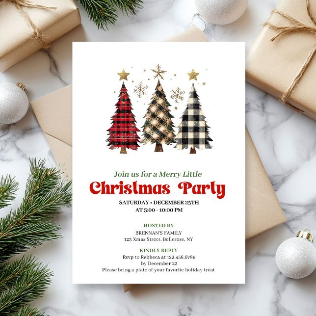 Rustic buffalo plaid Christmas tree holiday invite Inbjudningar (Rustic buffalo plaid Christmas tree holiday invite)
