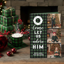 Rustic Buffalo Plaid Come Let Us Adore Him Foto Helgkort