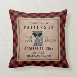 Rustic Buffalo Plaid Raccoon Pojke Kudde