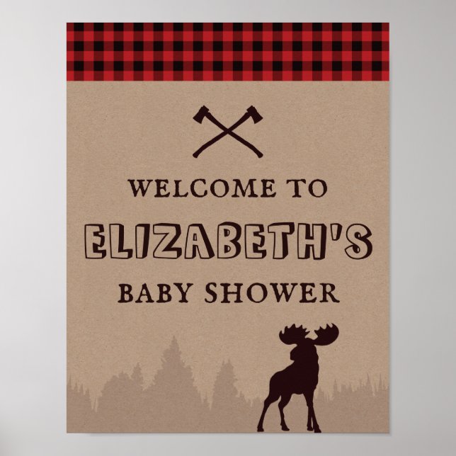 Rustic Buffalo Play Lumberjack Baby Shower Poster (Framsidan)