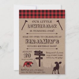 Rustic Buffalo Play Lumberjack Birthday Theme Inbjudningar