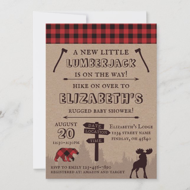 Rustic Buffalo Play Lumberjack Theme Baby Shower Inbjudningar (Framsida)