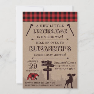 Rustic Buffalo Play Lumberjack Theme Baby Shower Inbjudningar
