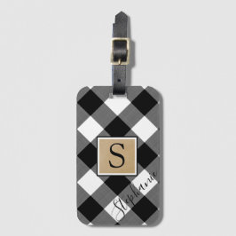 Rustic Buffalo Play Monogram Namn Black White Bagagebricka