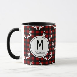 Rustic Buffalo Play & White Hjort Antlers Monogram Mugg