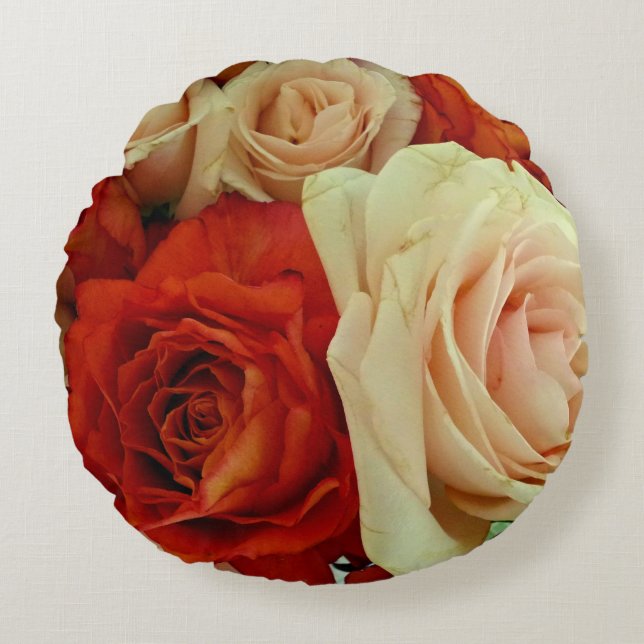 Rustic Bukett med rosor-ROUND DEKORATIV KUDDE (Framsidan)