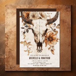 Rustic Bull Cow Skull Blommigt Boho Westernare Brö Inbjudningar