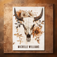 Rustic Bull Cow Skull och Flowers Boho Western