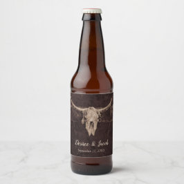 Rustic Bull Skull Bröllop Land Westernare Struktur Ölflaska Etikett