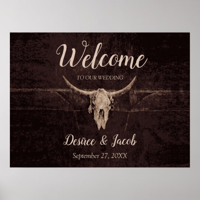 Rustic Bull Skull Bröllop Land Westernare Struktur Poster (Framsidan)
