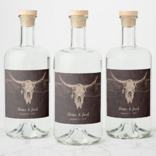 Rustic Bull Skull Bröllop Land Westernare Struktur Spritflaskor Etikett