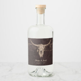 Rustic Bull Skull Bröllop Land Westernare Struktur Spritflaskor Etikett