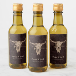 Rustic Bull Skull Bröllop Land Westernare Struktur Vinetikett