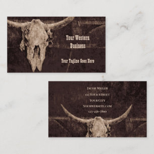 Rustic Bull Skull Brown Land Westerna Struktur Visitkort