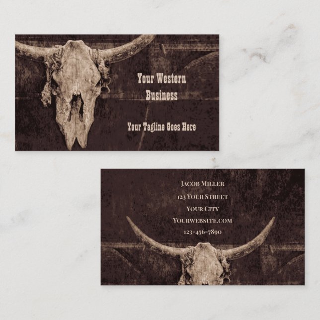 Rustic Bull Skull Brown Land Westerna Struktur Visitkort (Fram/baksida)