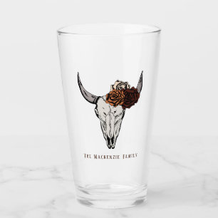 Rustic Bull Skull och Ro Family Namn Glaskopp