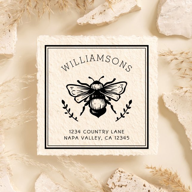 Rustic Bumblebee | Familj Namn Returadress Självfärgande Stämpel (Skapare uppladdad)