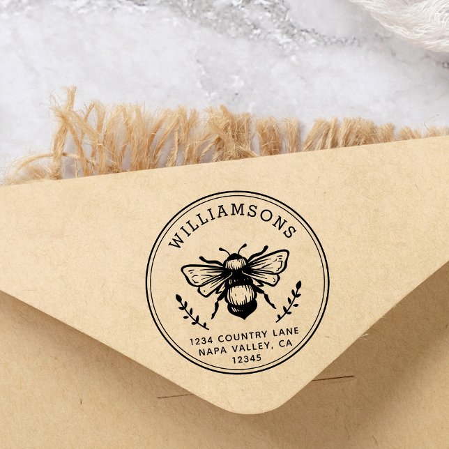 Rustic Bumblebee | Familj Namn Returadress Självfärgande Stämpel (Skapare uppladdad)