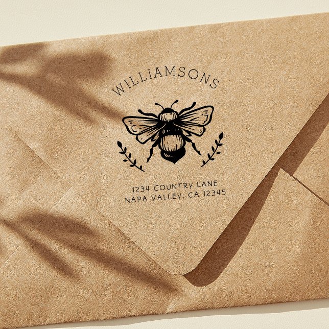 Rustic Bumblebee | Familj Namn Returadress Stämpel (Skapare uppladdad)