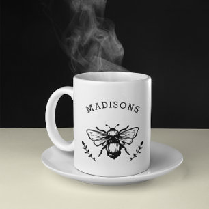 Rustic Bumblebee Personlig Black and White Kaffemugg
