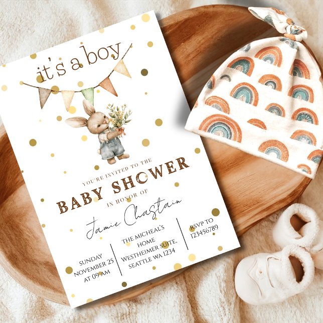 Rustic Bunny Baby Boy Invitation Inbjudningar (Skapare uppladdad)