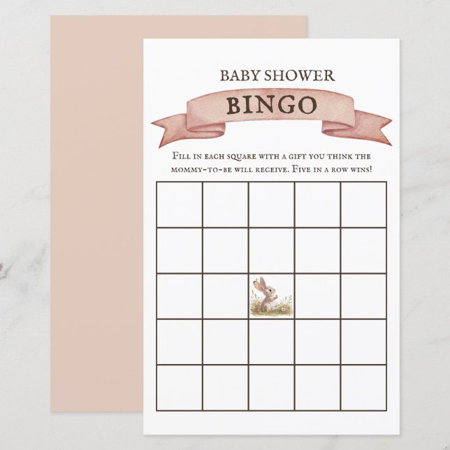Rustic Bunny Baby Shower Bingo Game (Fram/baksida)