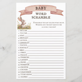 Rustic Bunny Baby Shower Ord Scramble Game