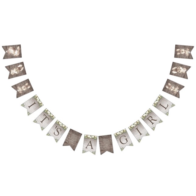 Rustic Bunny Rabbit Brown och White Baby Shower Vimplar (Alla)