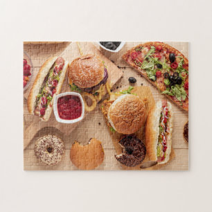 Rustic Burger Hett hund Pizza Fransk Fries Donut Pussel