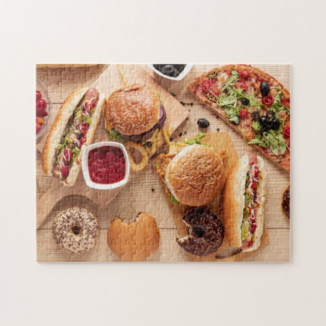 Rustic Burger Hett hund Pizza Fransk Fries Donut Pussel (Horisontell)