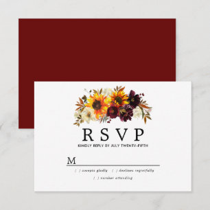 Rustic Burgund Red Blommigt Bröllop OSA Kort