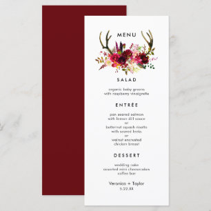 Rustic Burgundy Antlers Simple 3-kurs Meny