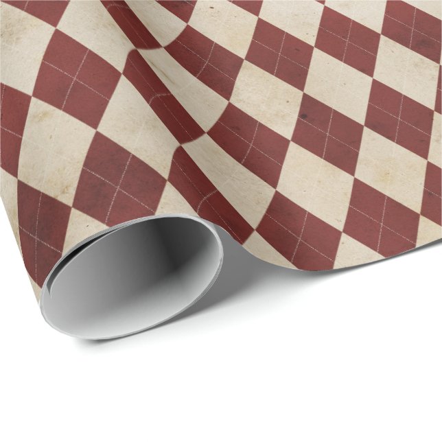 Rustic Burgundy Argyle Pattern Presentpapper (Rullad Hörn)