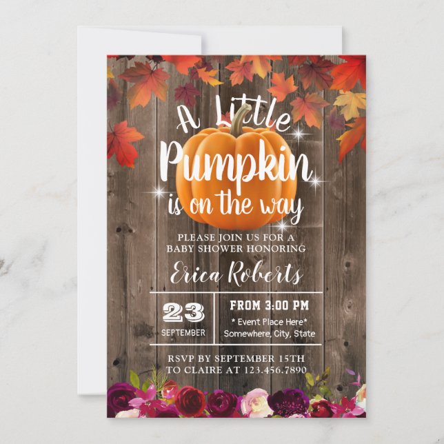 Rustic Burgundy Autumn Little Pumpkin Baby Shower Inbjudningar (Framsida)