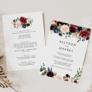Rustic Burgundy Back & Front Formal Bröllop Inbjudningar