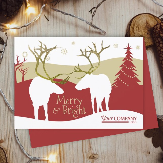 Rustic Burgundy, Beige Reindeer Jul Inbjudningar (rustic burgundy beige reindeer gold antlers company business holiday christmas xmas greeting cards)
