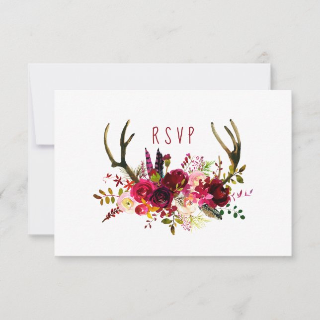 Rustic Burgundy Blommigt Antlers OSA Enree-val (Framsida)