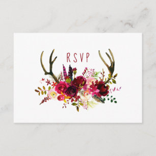 Rustic Burgundy Blommigt Antlers OSA Enree-val Kort