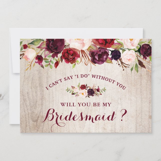 Rustic Burgundy Blommigt blir min bridesmaid Inbjudningar (Framsida)