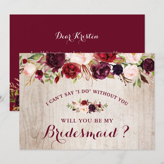 Rustic Burgundy Blommigt blir min bridesmaid Inbjudningar (Fram/baksida)