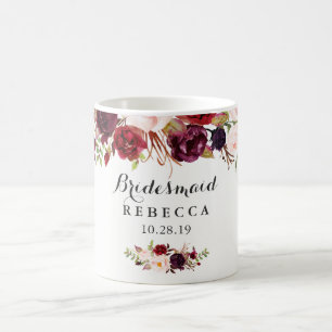 Rustic Burgundy Blommigt Bridesmaid Wedding Favor Kaffemugg