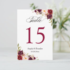 Rustic Burgundy Blommigt Bröllop Bordsnummer Card