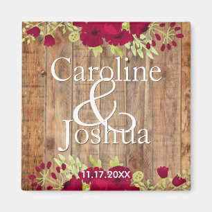 Rustic Burgundy Blommigt Bröllop Magnet
