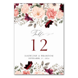 Rustic Burgundy Blommigt Elegant bröllop Bordsnummer
