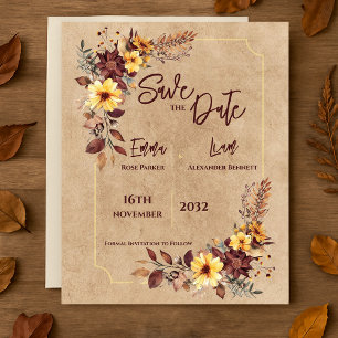 Rustic Burgundy Blommigt Fallbröllop Spara datum