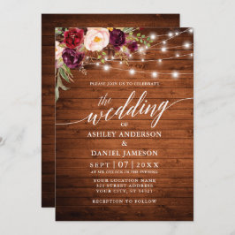 Rustic Burgundy Blommigt Ljus Calligraphy Bröllop Inbjudningar